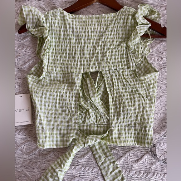 Meraki New Light Green & White Plaid Open Back Wrap Top Size XS - Picture 5 of 8